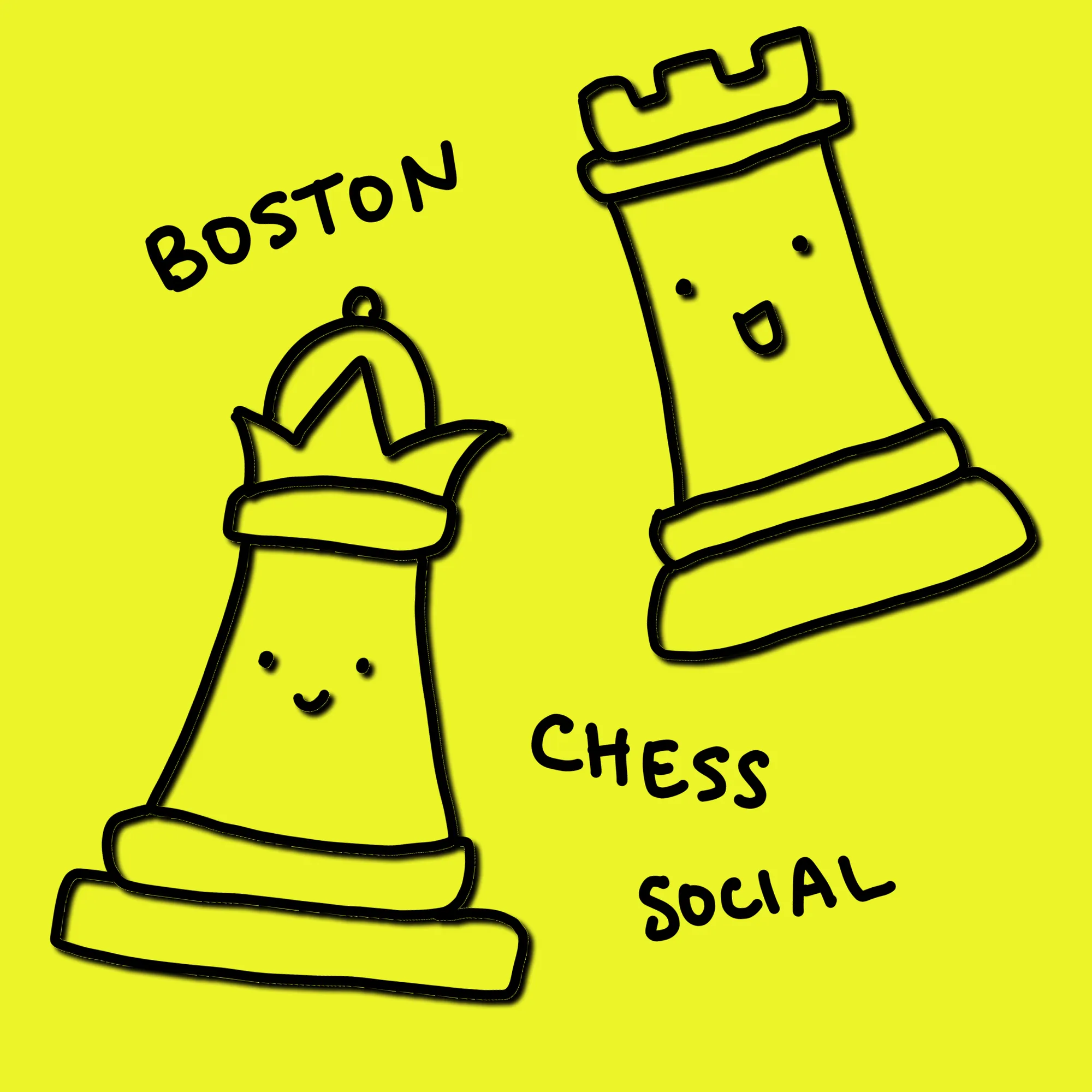 Boston Chess Social logo, a hand-drawn rook and queen on yellow